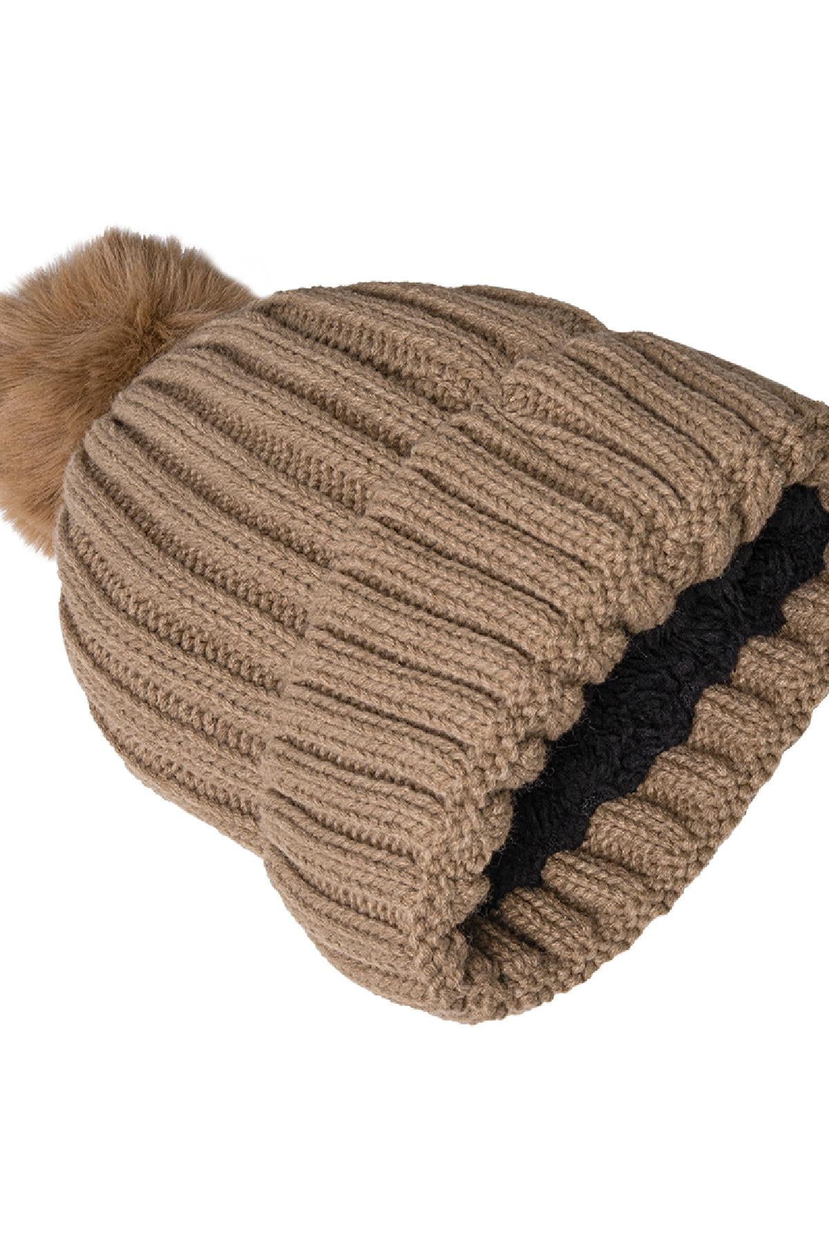 Beanie met pompon | Beige