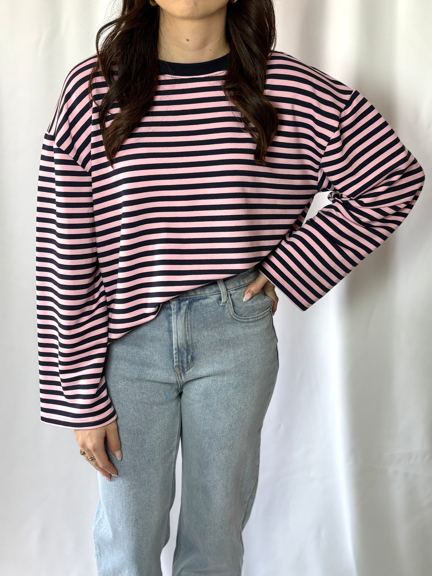 Cato Longsleeve Navy Pink | Gestreepte longsleeve blauw roze | Myjewellen