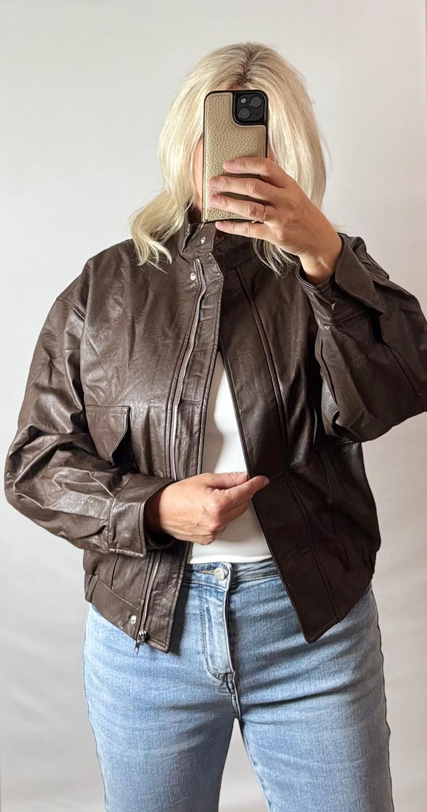 Faux leather jacket | Brown