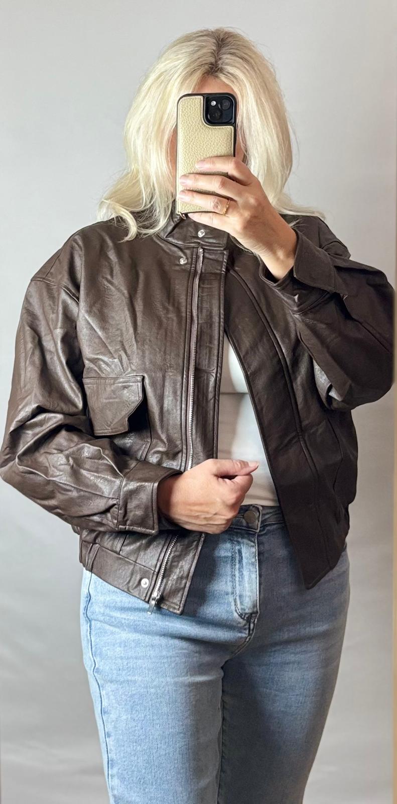 Faux leather jacket | Brown