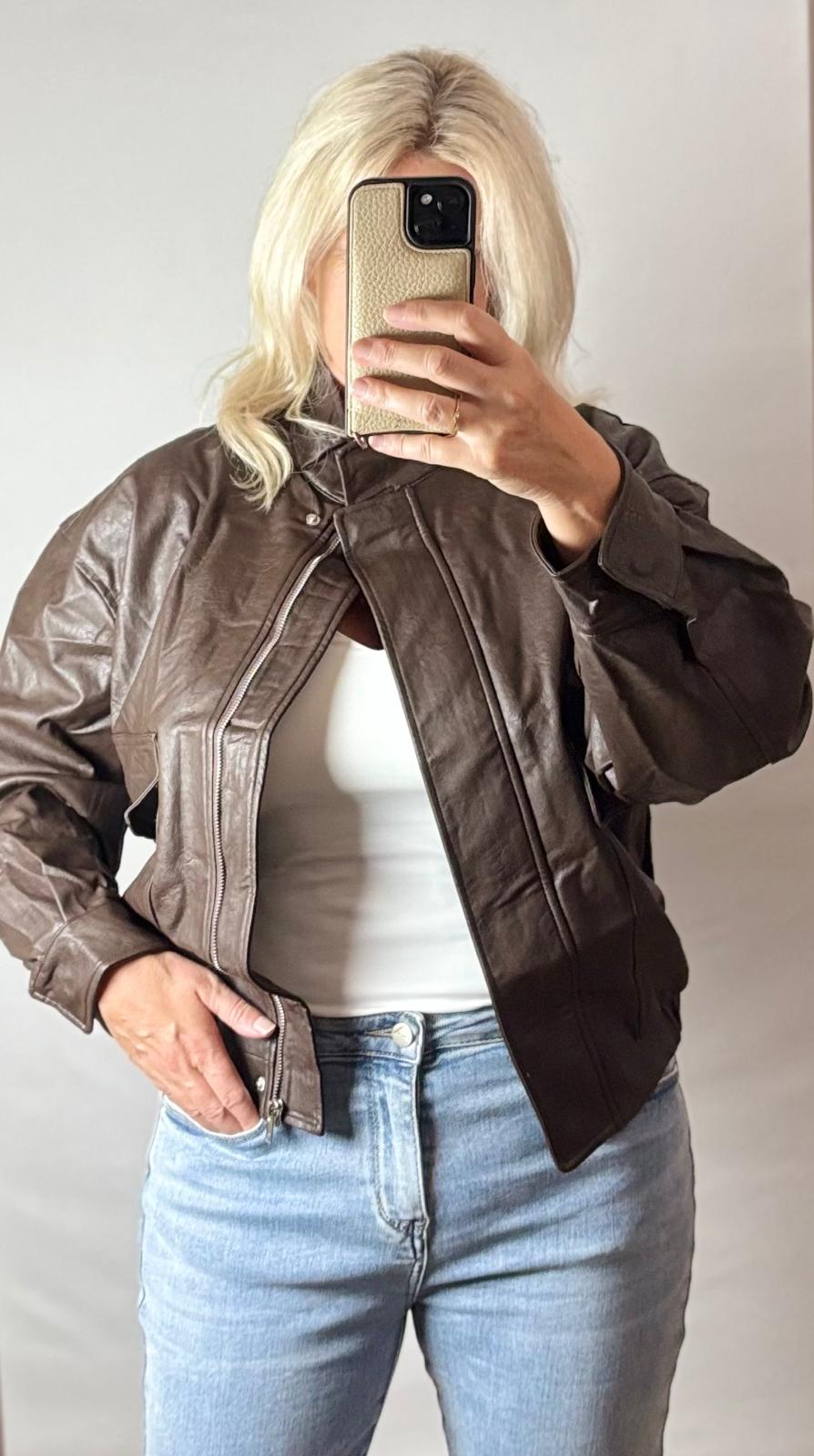Faux leather jacket | Brown
