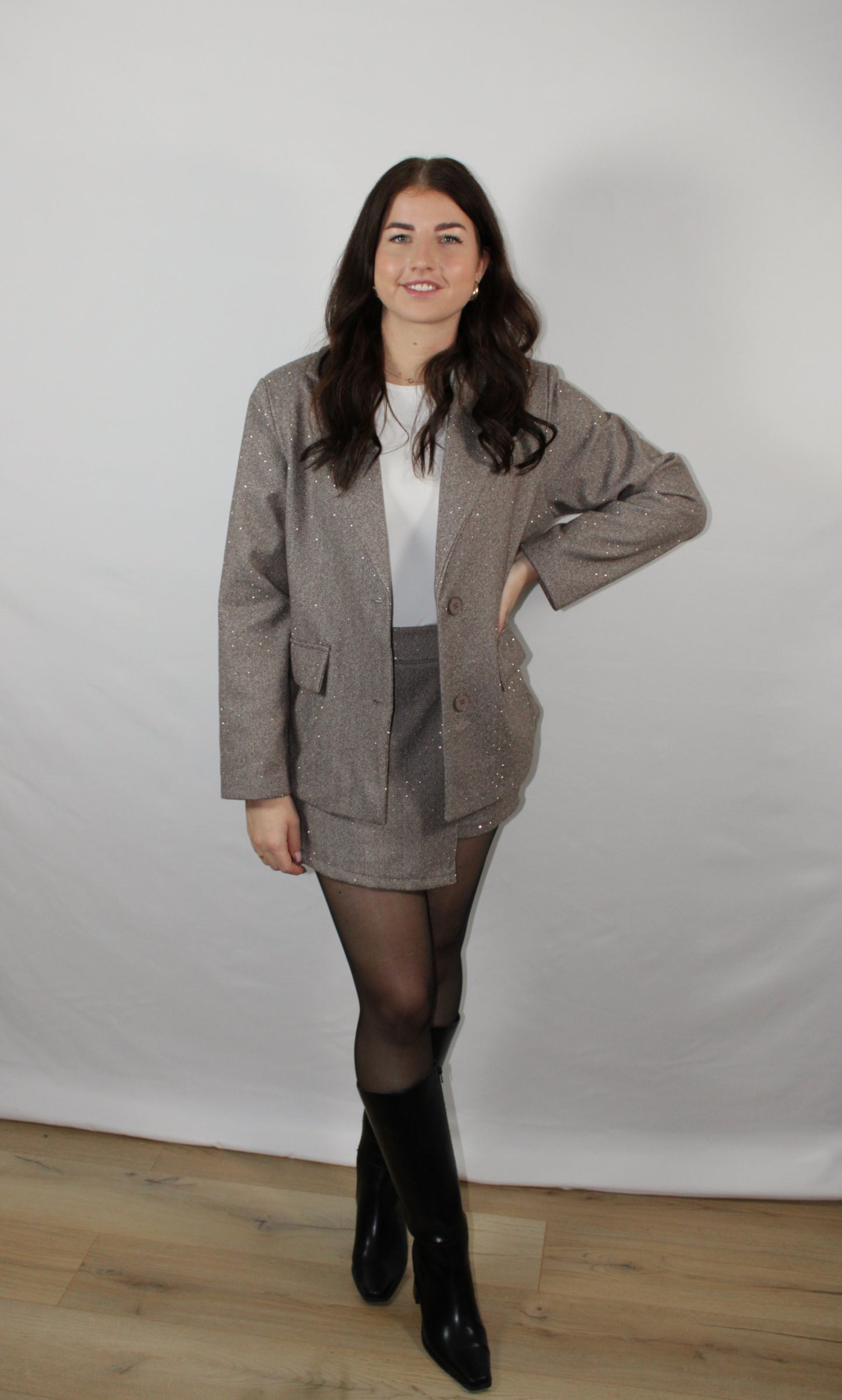 Trendy Strass Blazer Taupe