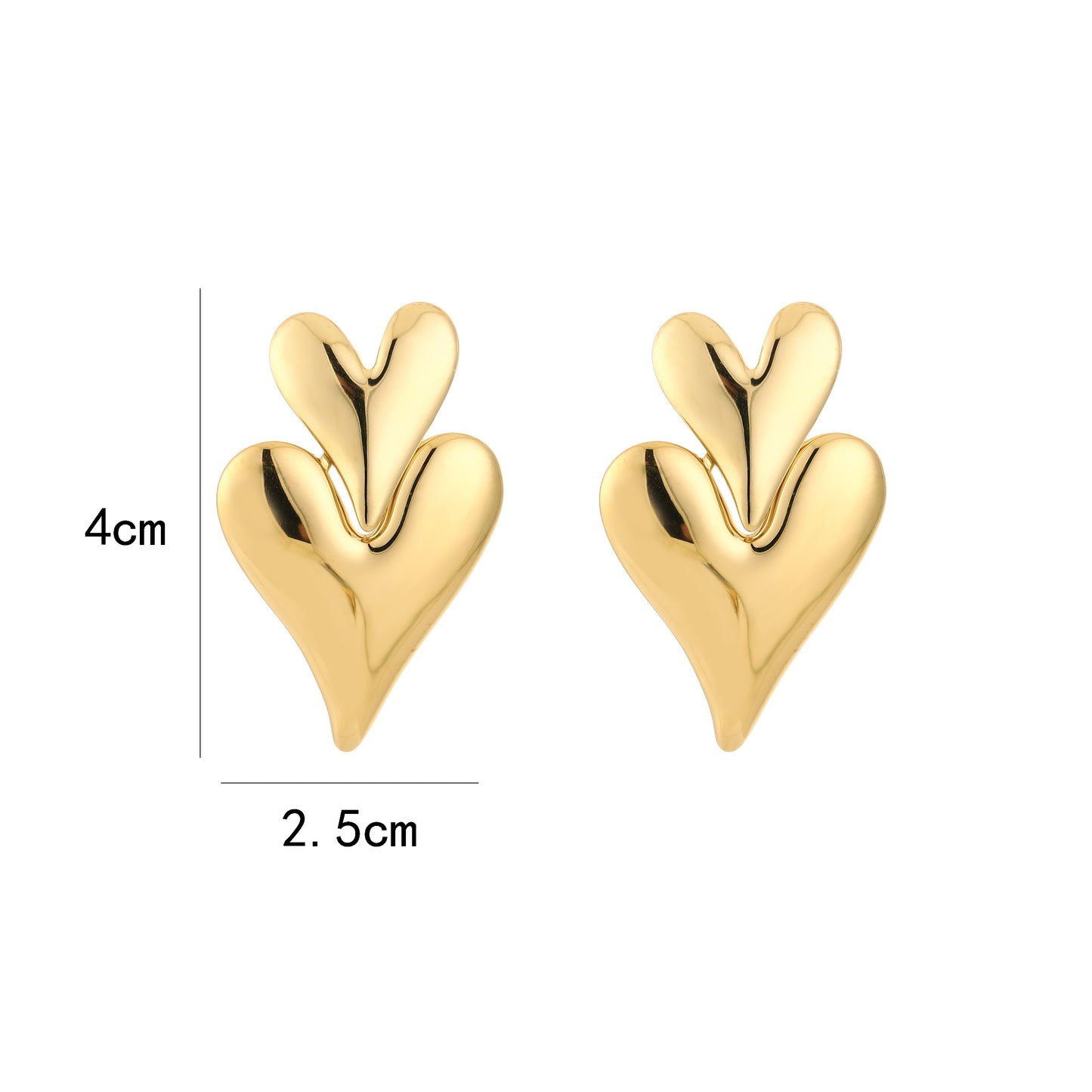 Love dubbel Hart oorbellen | Goud