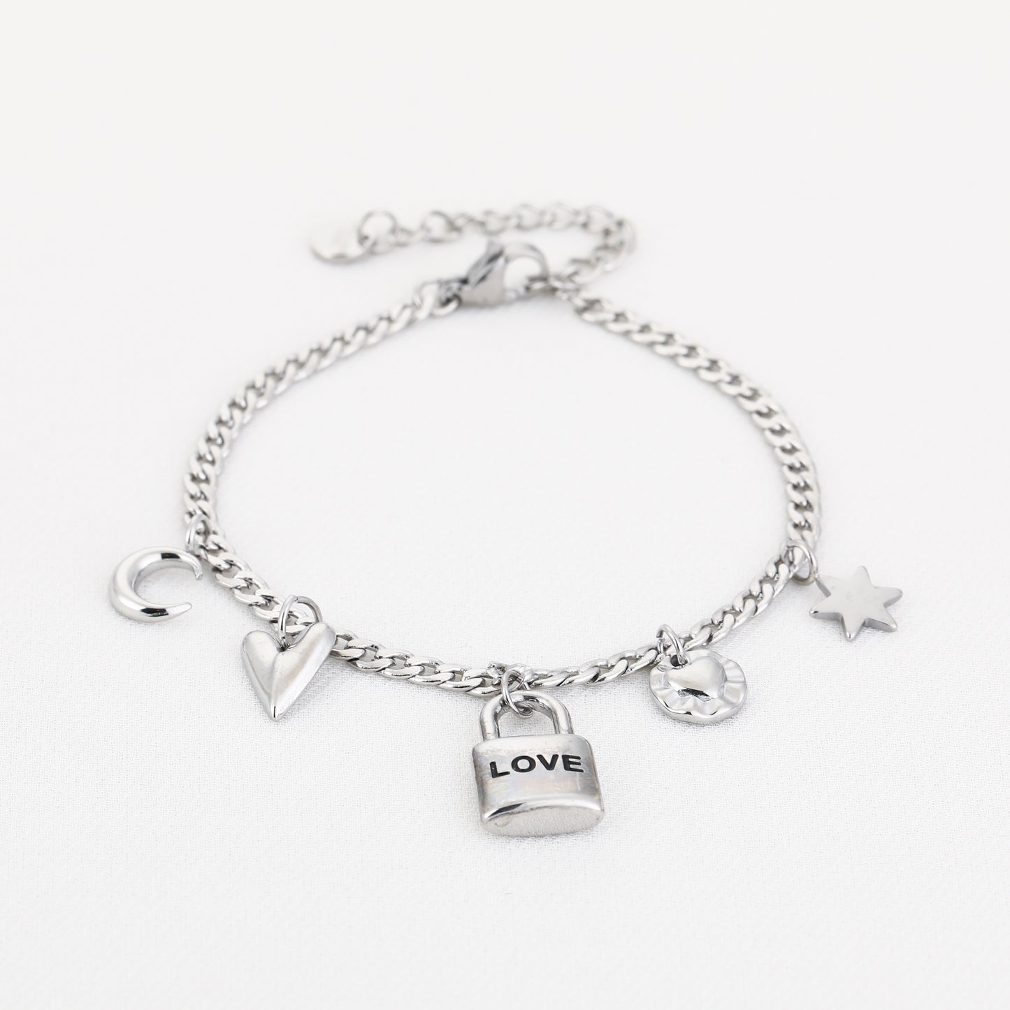 Bedelarmband met slotje Love | Zilver