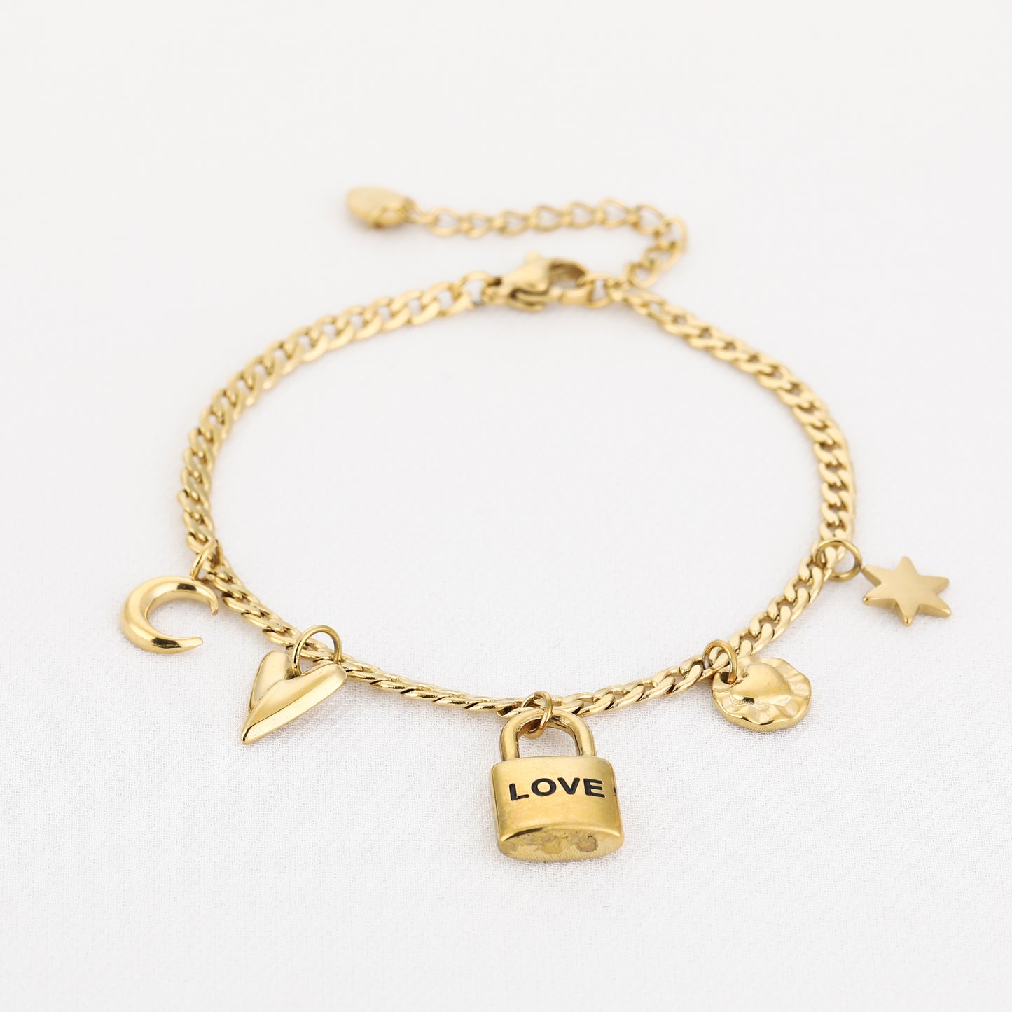 Bedelarmband met slotje Love | Goud
