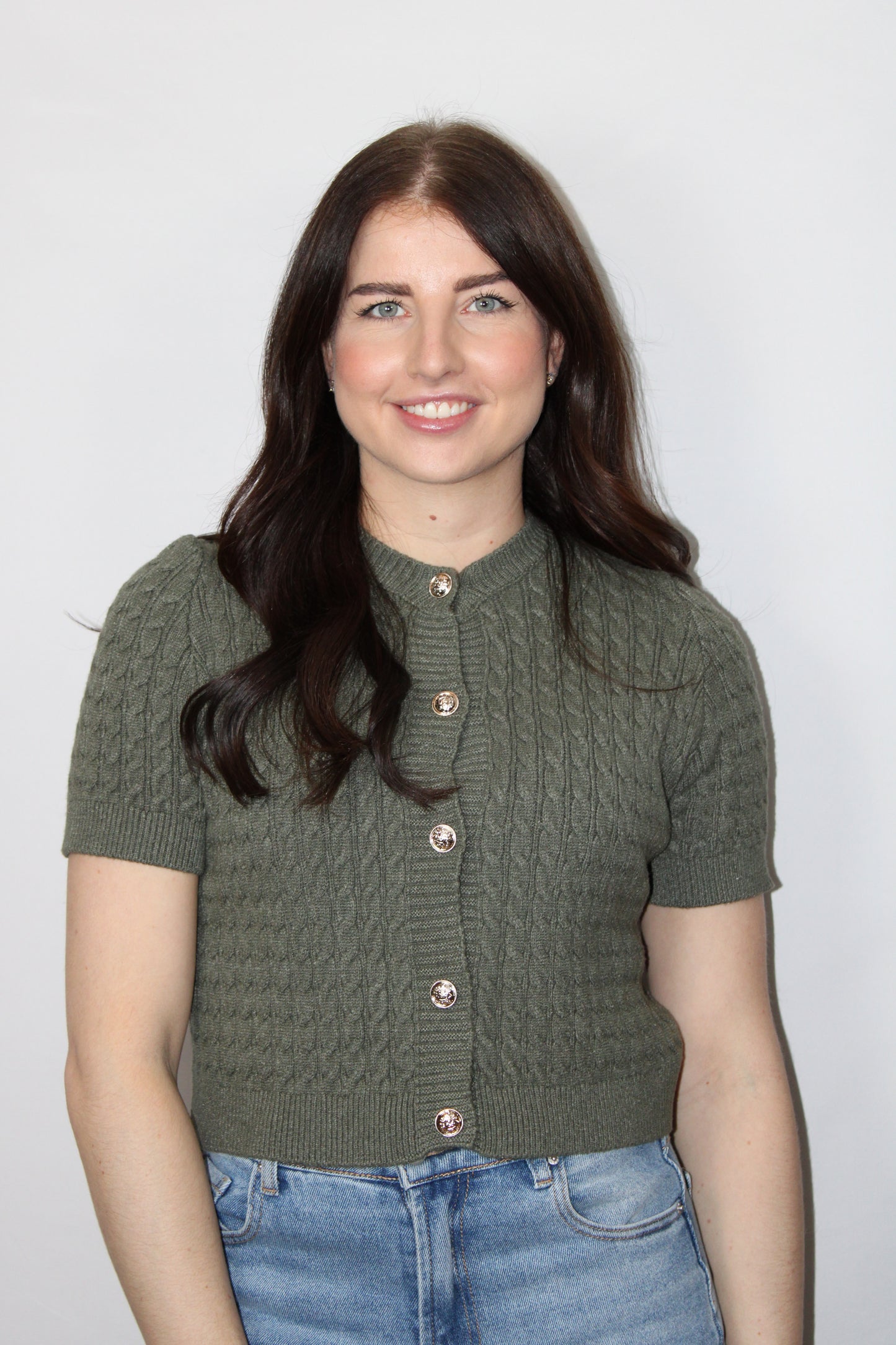 Khaki vest met korte mouw en gouden knopen, dames vestje Myjewellen