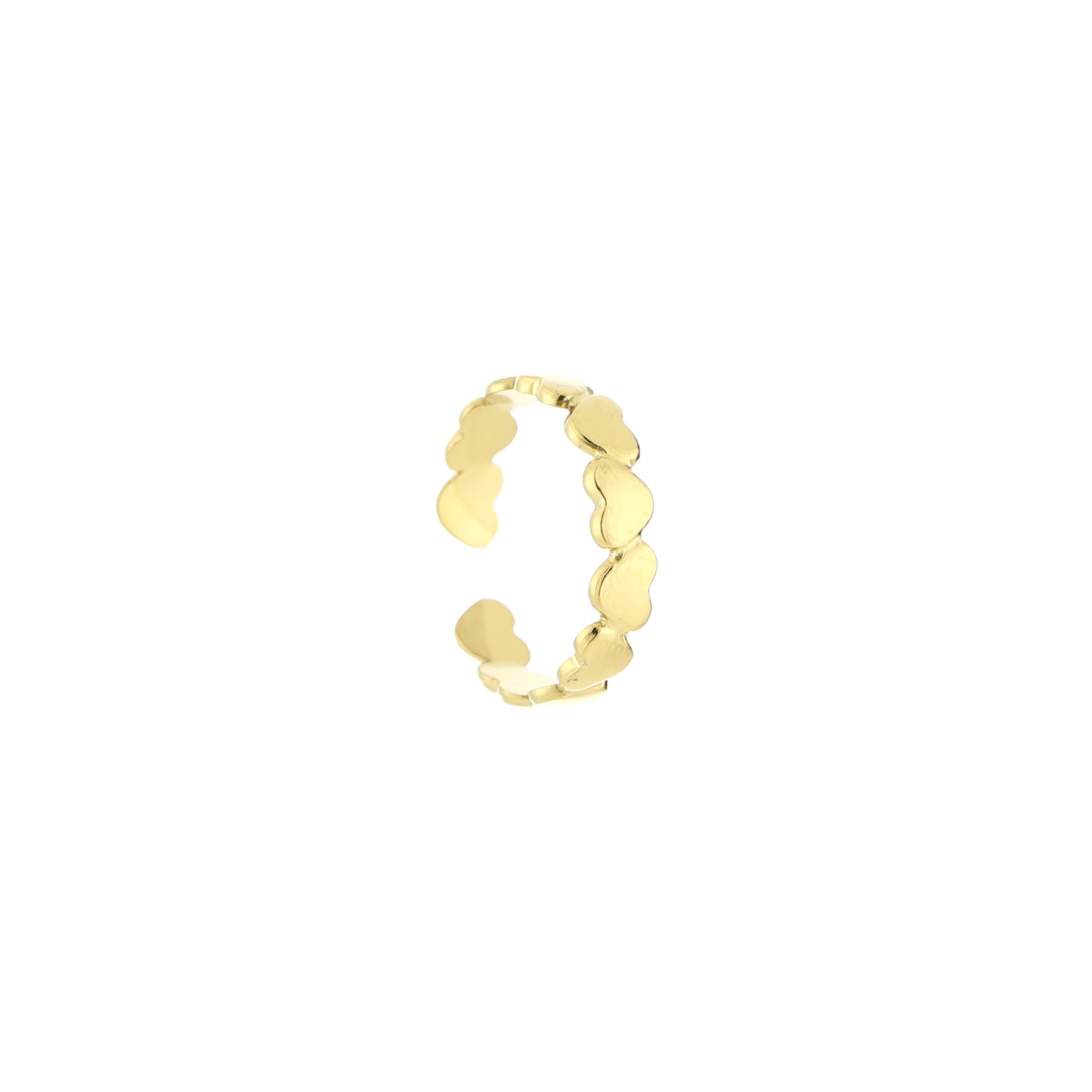 Verstelbare stainless steel hartjes ring in goud met subtiele hartdetails.