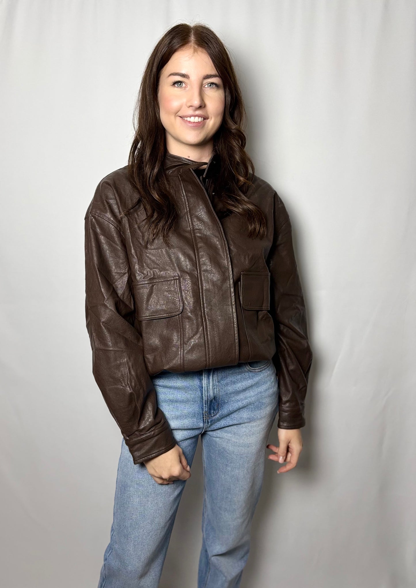 Faux leather jacket | Brown