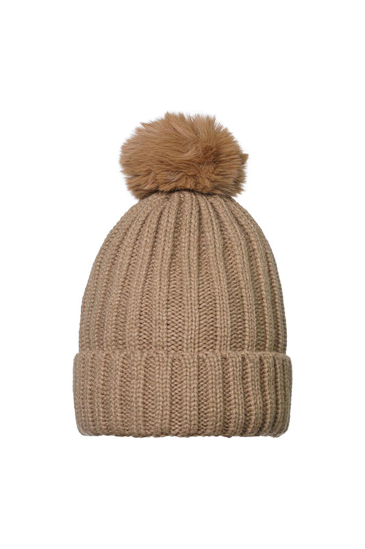 Beanie met pompon | Beige