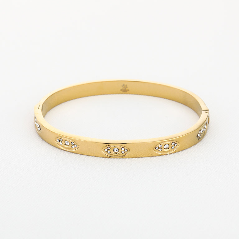 Zirkonia strass bangle armband dames stainless steel in goud van Myjewellen.