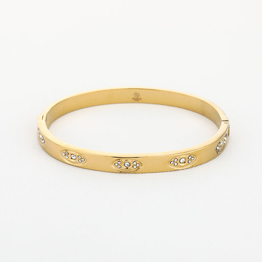 Zirkonia strass bangle armband dames stainless steel in goud van Myjewellen.