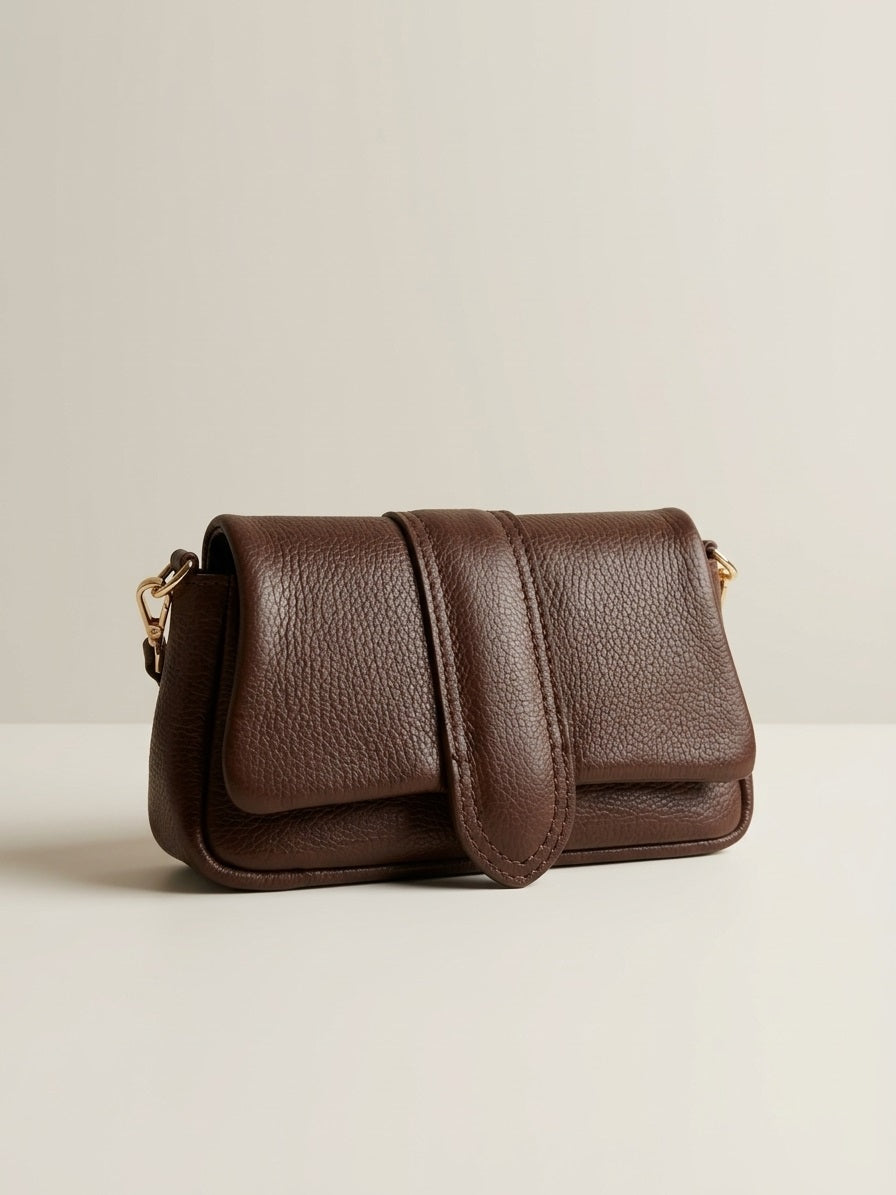 Bruine Leren Schoudertas Rosa | Compacte Crossbody