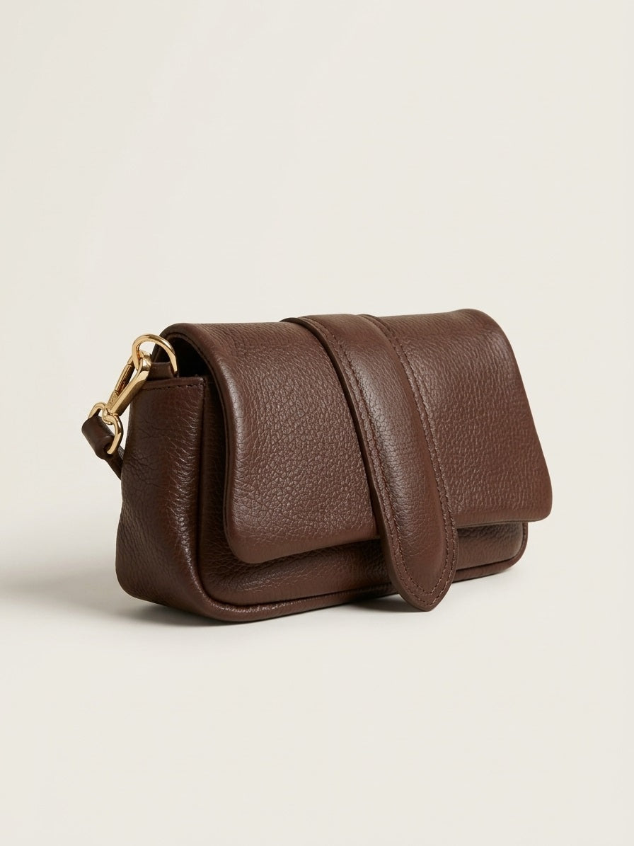 Bruine Leren Schoudertas Rosa | Compacte Crossbody
