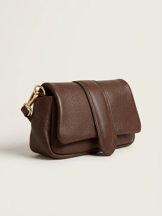 Bruine Leren Schoudertas Rosa | Compacte Crossbody