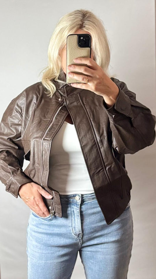 Faux leather jacket | Brown