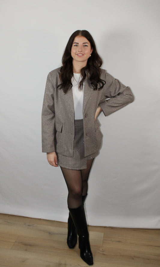 Trendy Strass Blazer Taupe