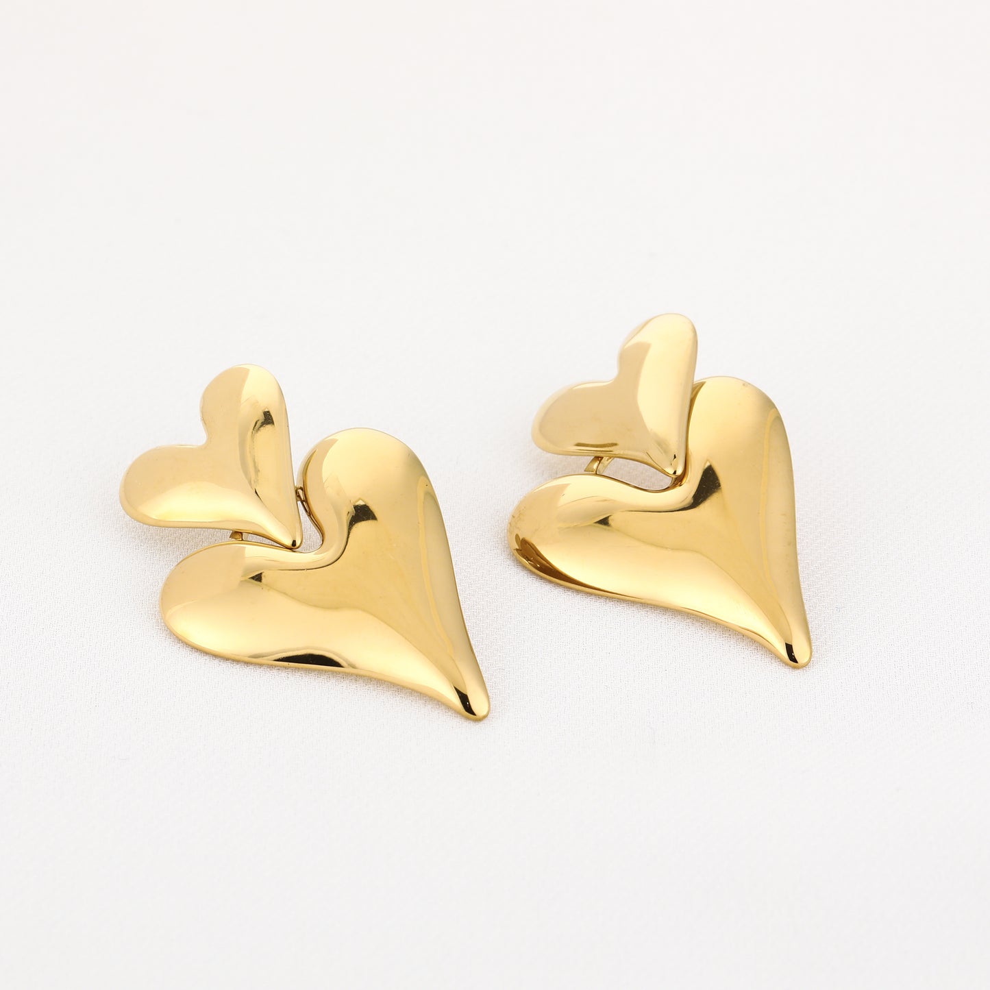 Love dubbel Hart oorbellen | Goud