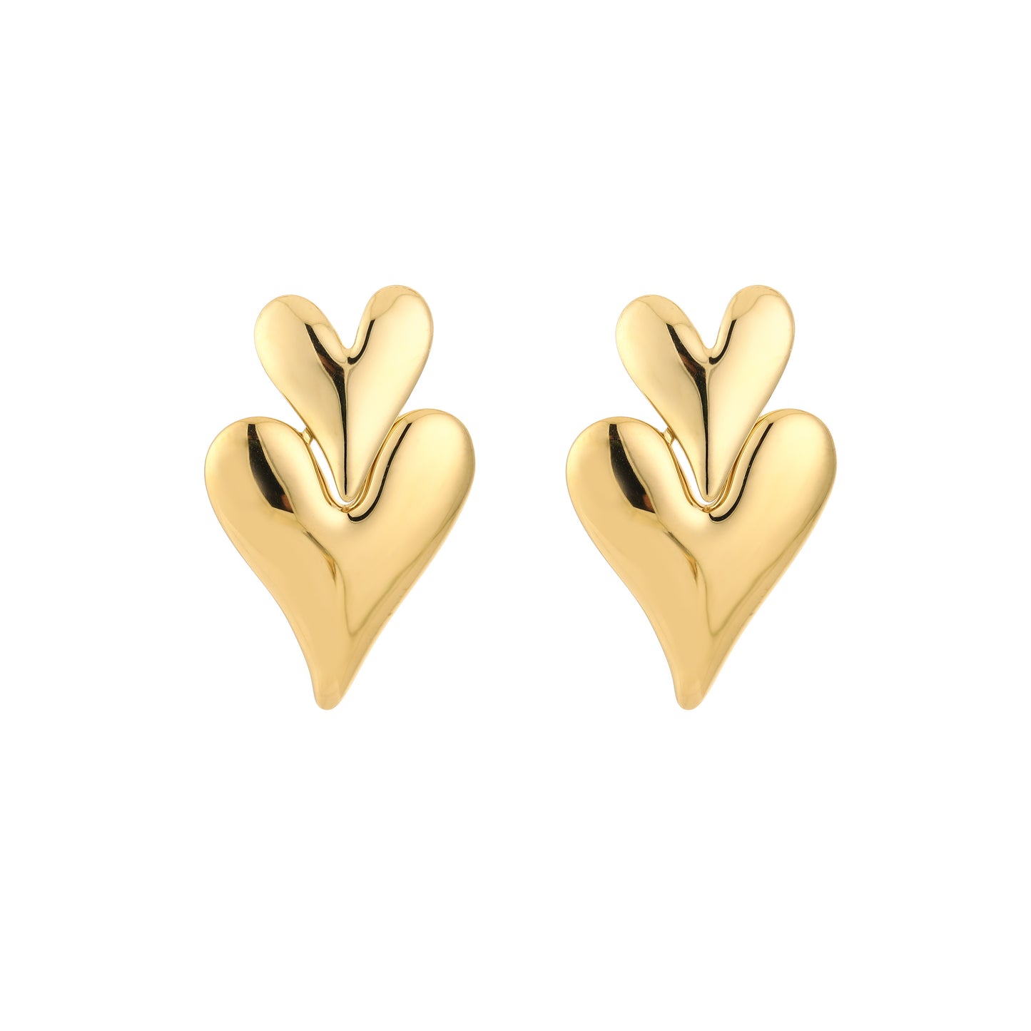 Love dubbel Hart oorbellen | Goud