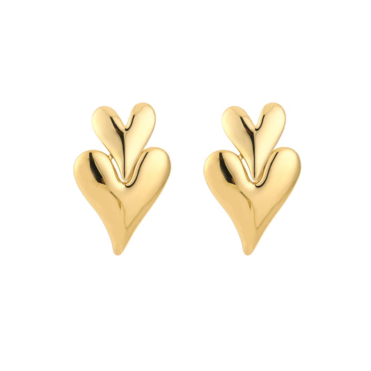Love dubbel Hart oorbellen | Goud