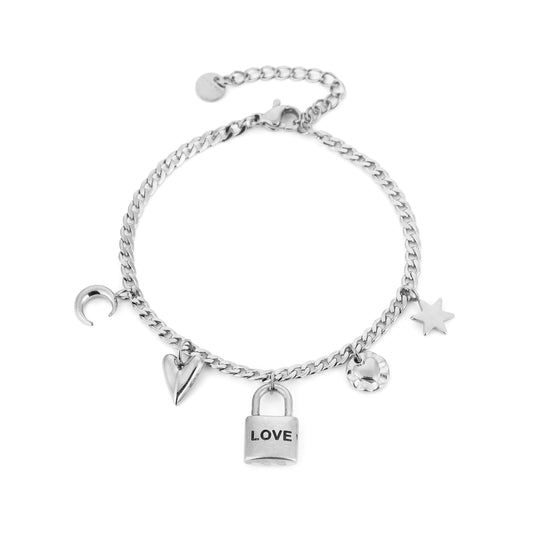 Bedelarmband met slotje Love | Zilver