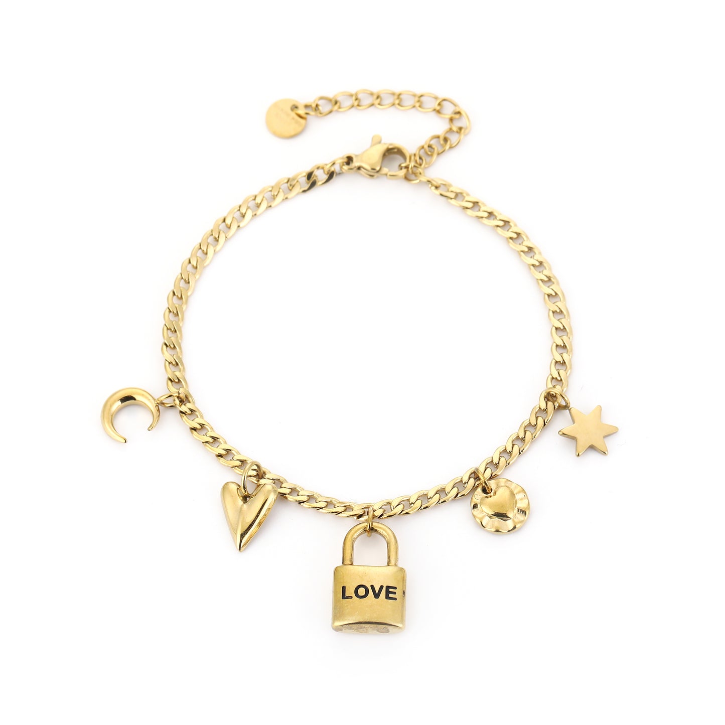 Bedelarmband met slotje Love | Goud
