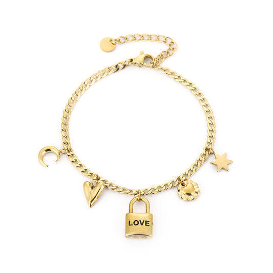 Bedelarmband met slotje Love | Goud