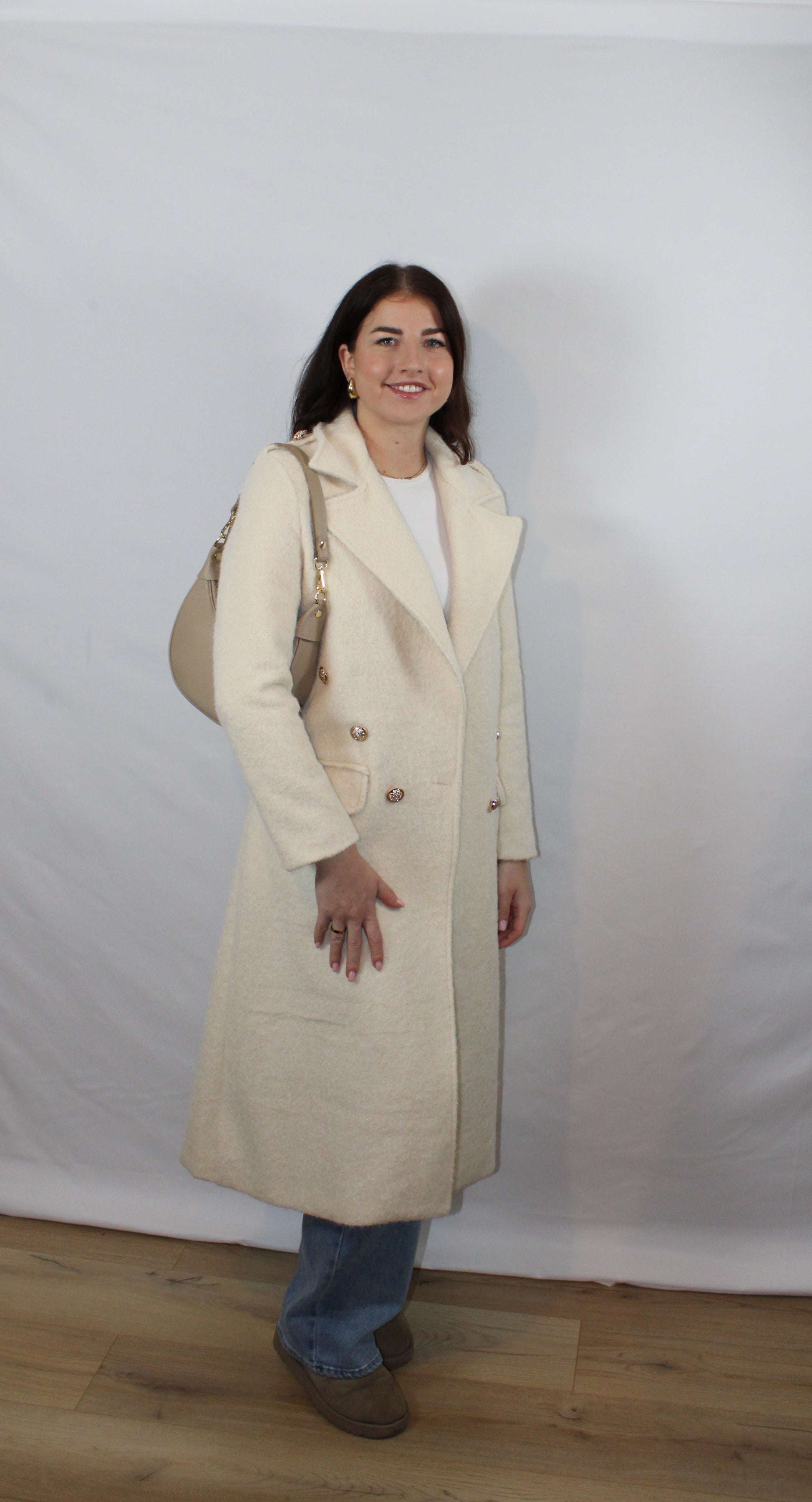 Taupe leren schoudertas Emma | luxe en minimalistische damestas | Myjewellen

