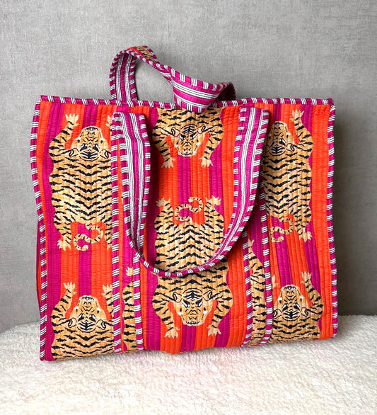 Shopper en strandtas oranje roze | Zomer tas | Myjewellen