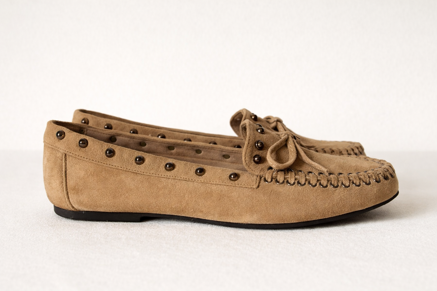 Suède-look instappers loafers khaki beige dames