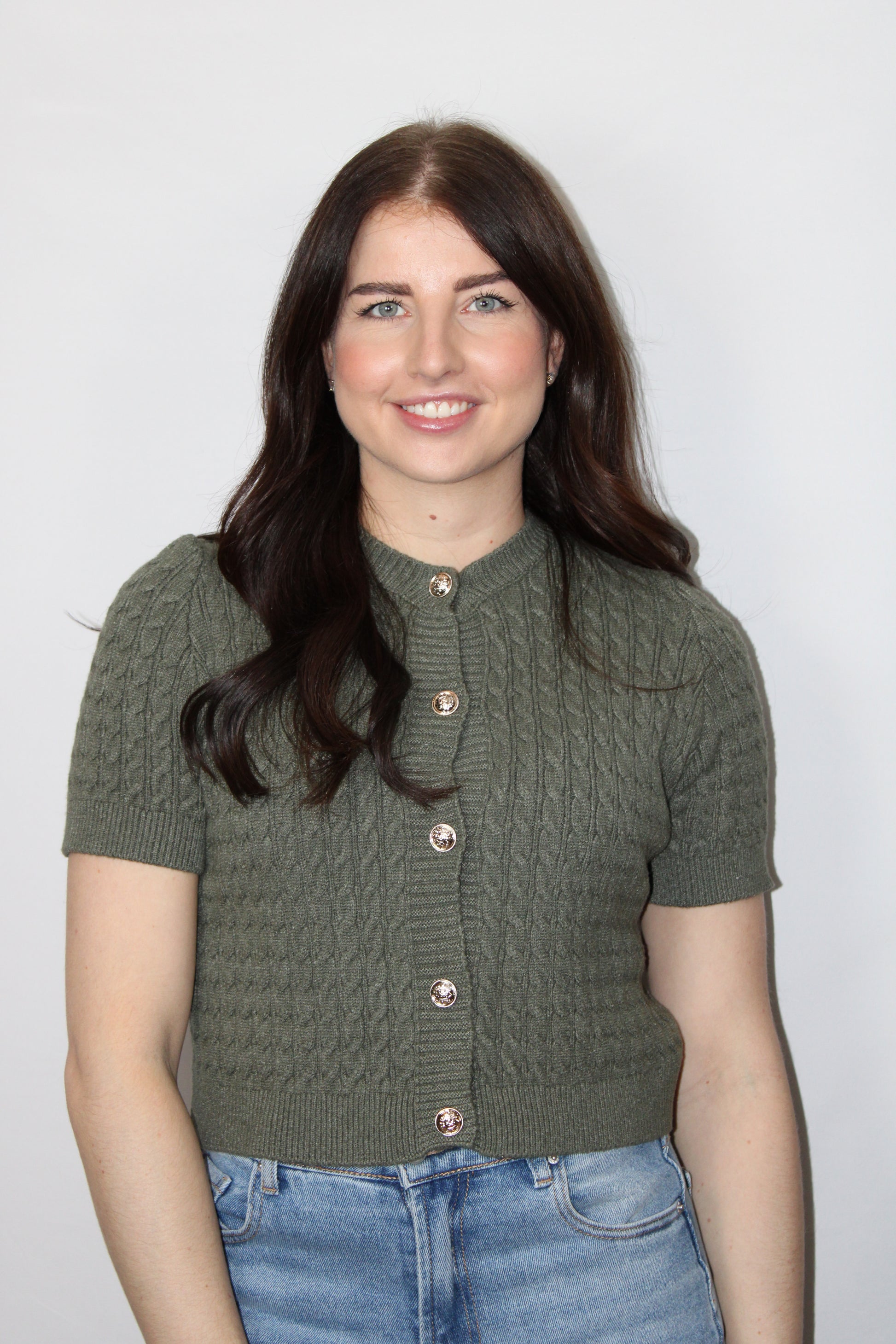 Khaki vest met korte mouw en gouden knopen, dames vestje Myjewellen