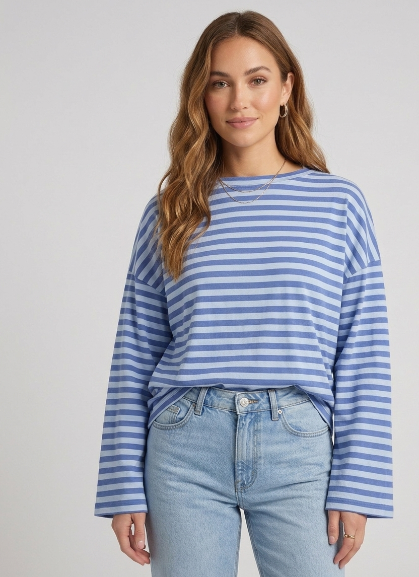 Klassieke blauw gestreepte katoenen dames longsleeve Cato van Myjewellen