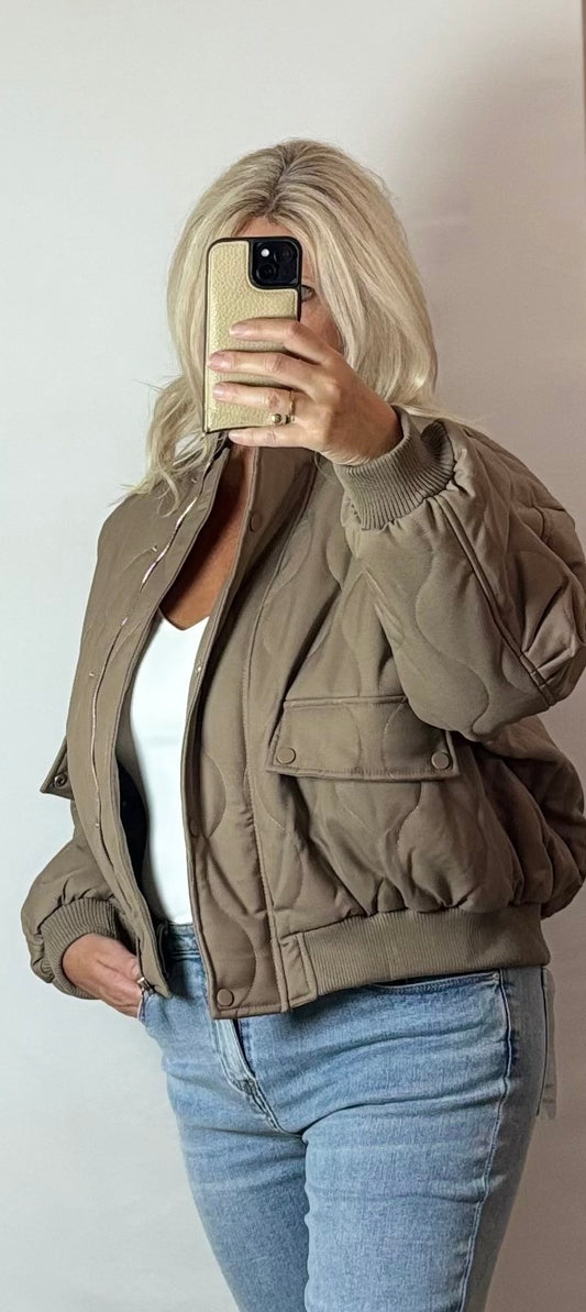 Bomber jas taupe | gewatteerde damesjas | Myjewellen