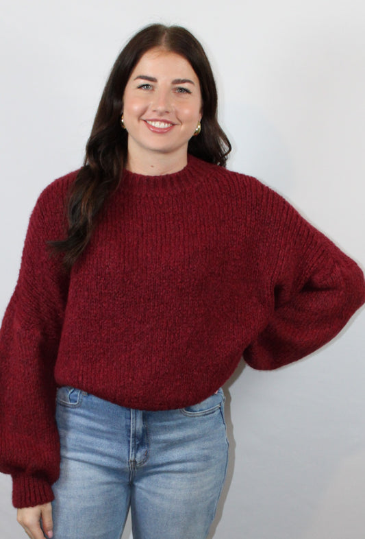 Bordeaux trui voor dames van Myjewellen: de Senna trui is een warme gebreide trui van een comfortabele wolmix.