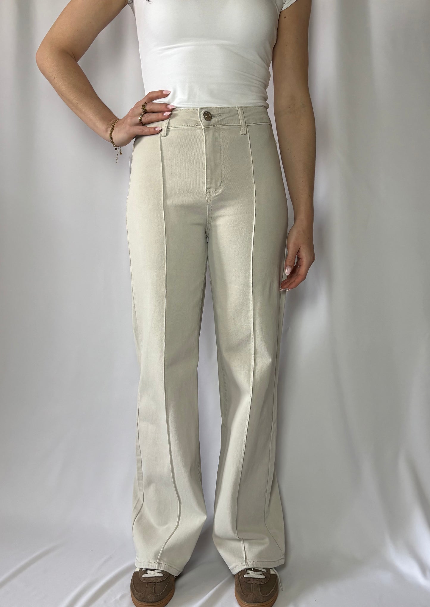 Trendy beige Goodies wide leg jeans met high waist en spijkerbroek met wijde pijpen van Myjewellen