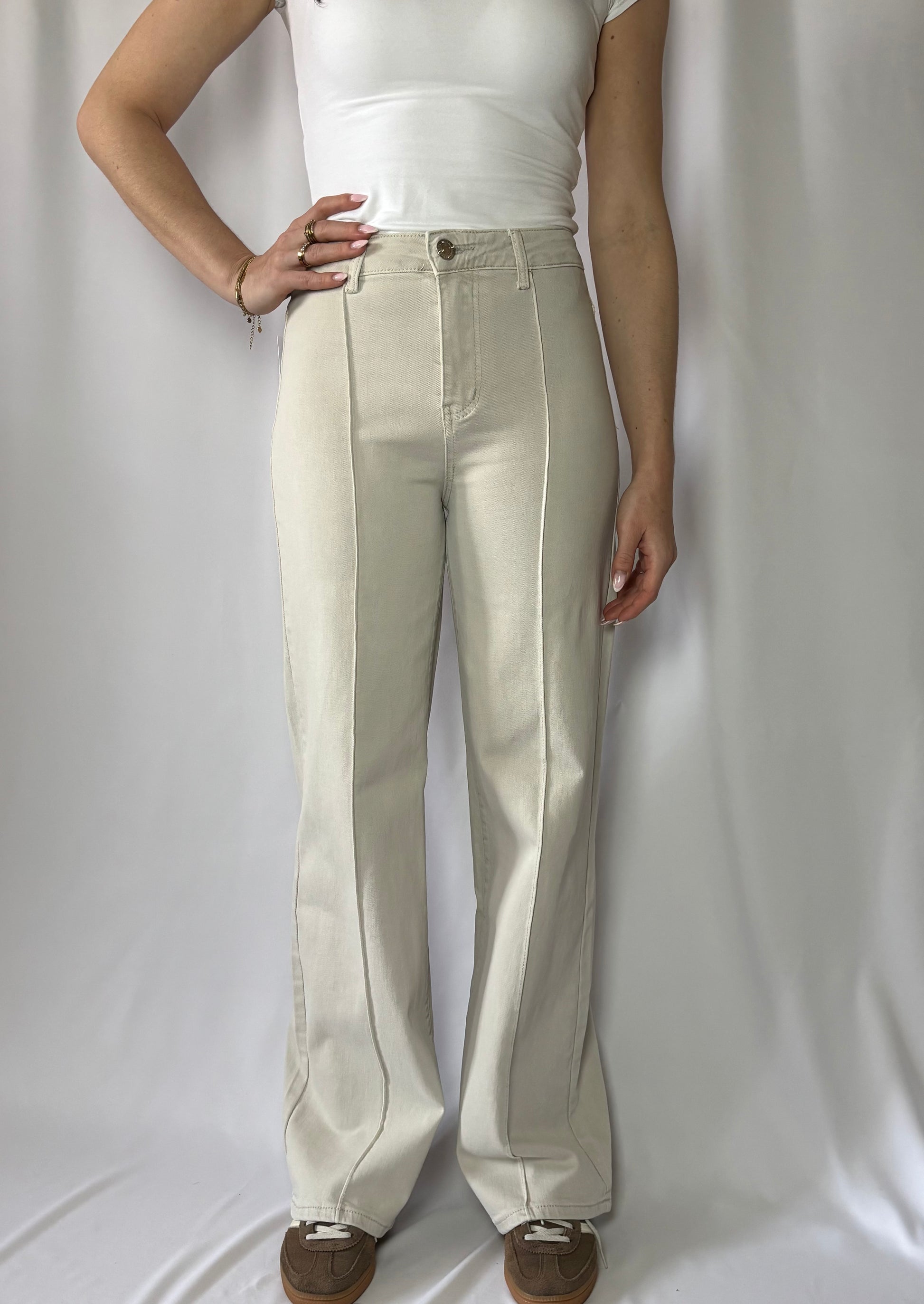 Trendy beige Goodies wide leg jeans met high waist en spijkerbroek met wijde pijpen van Myjewellen