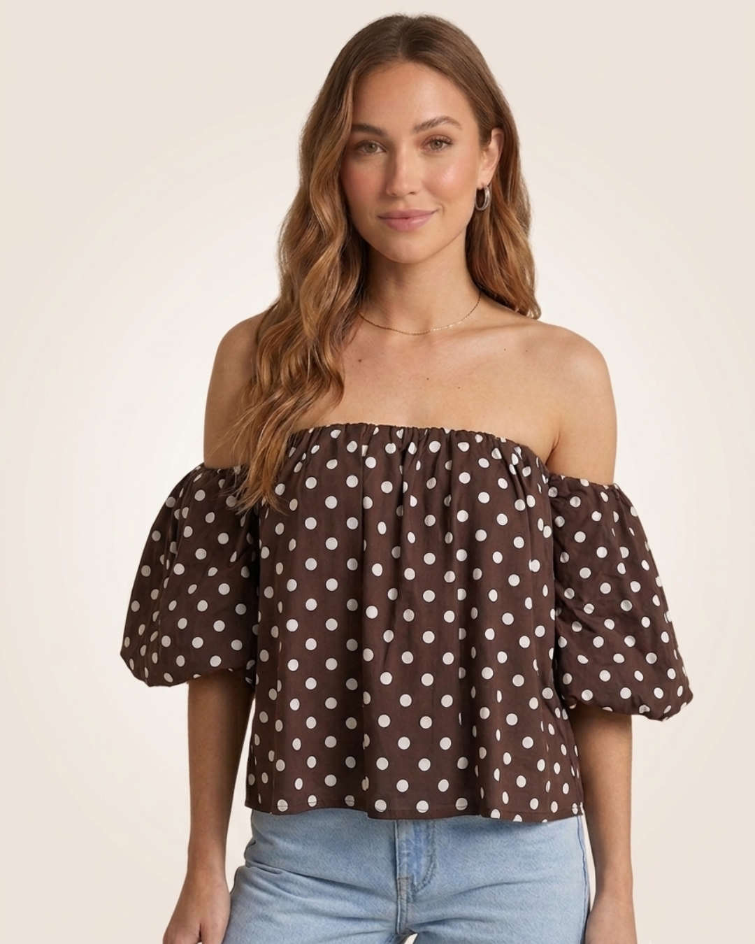 Off shoulder polka dot top brown | Myjewellen