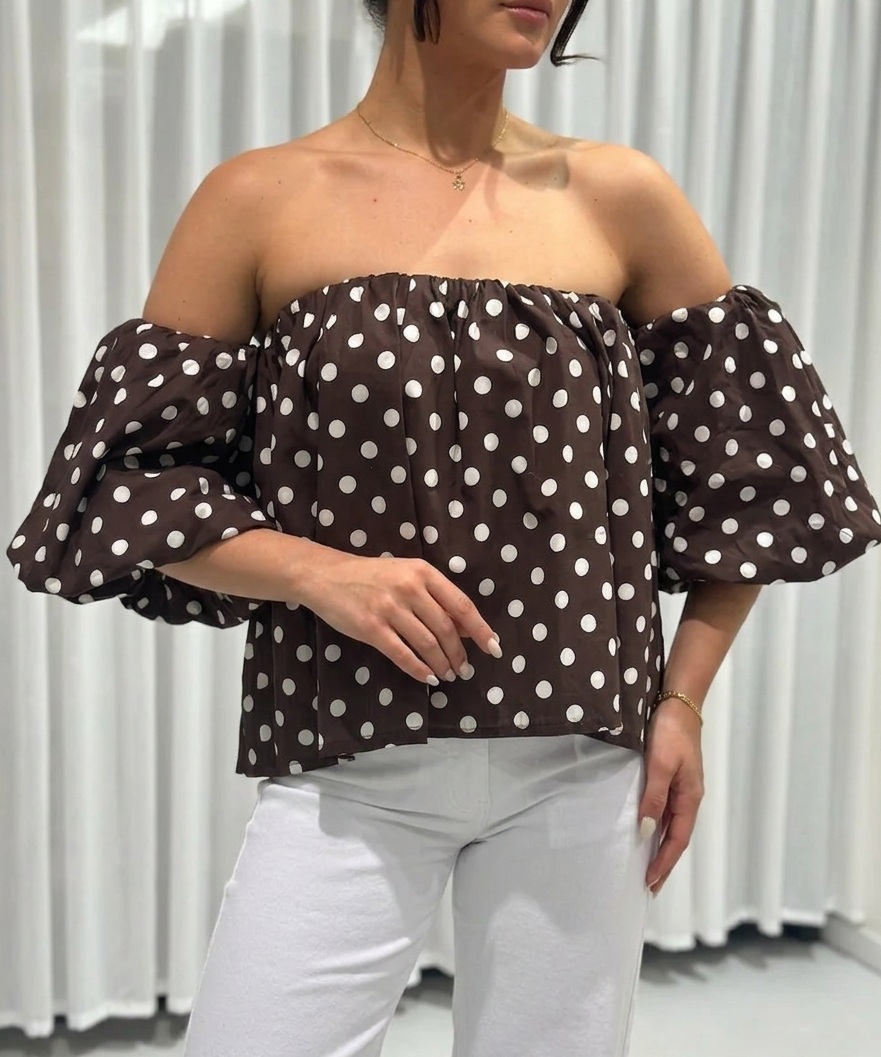 Off shoulder polka dot top brown | Myjewellen