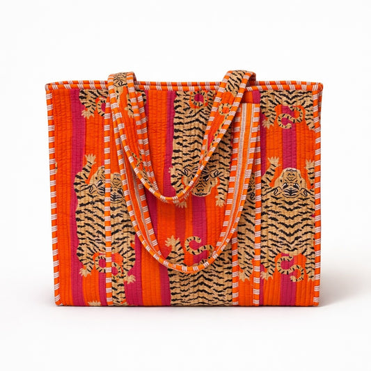 Shopper | Strandtas Oramje met Roze en tijgerprint.