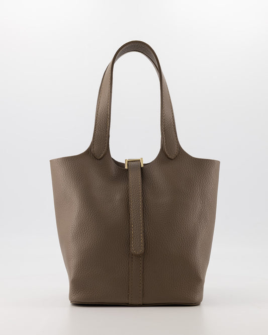 Trendy taupe leren dames bucket bag Amy van echt leer van Myjewellen