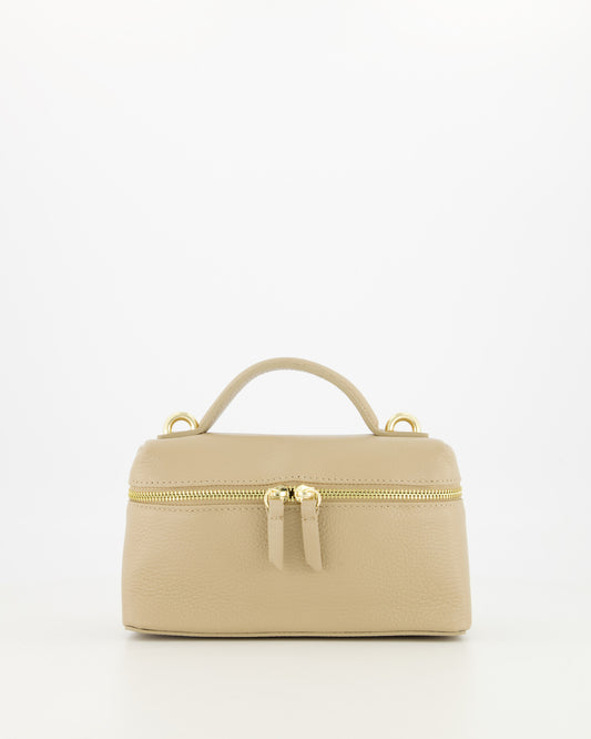 Luxe taupe leren dames handtas Aurelia van echt rundleer met top handle van Myjewellen.
