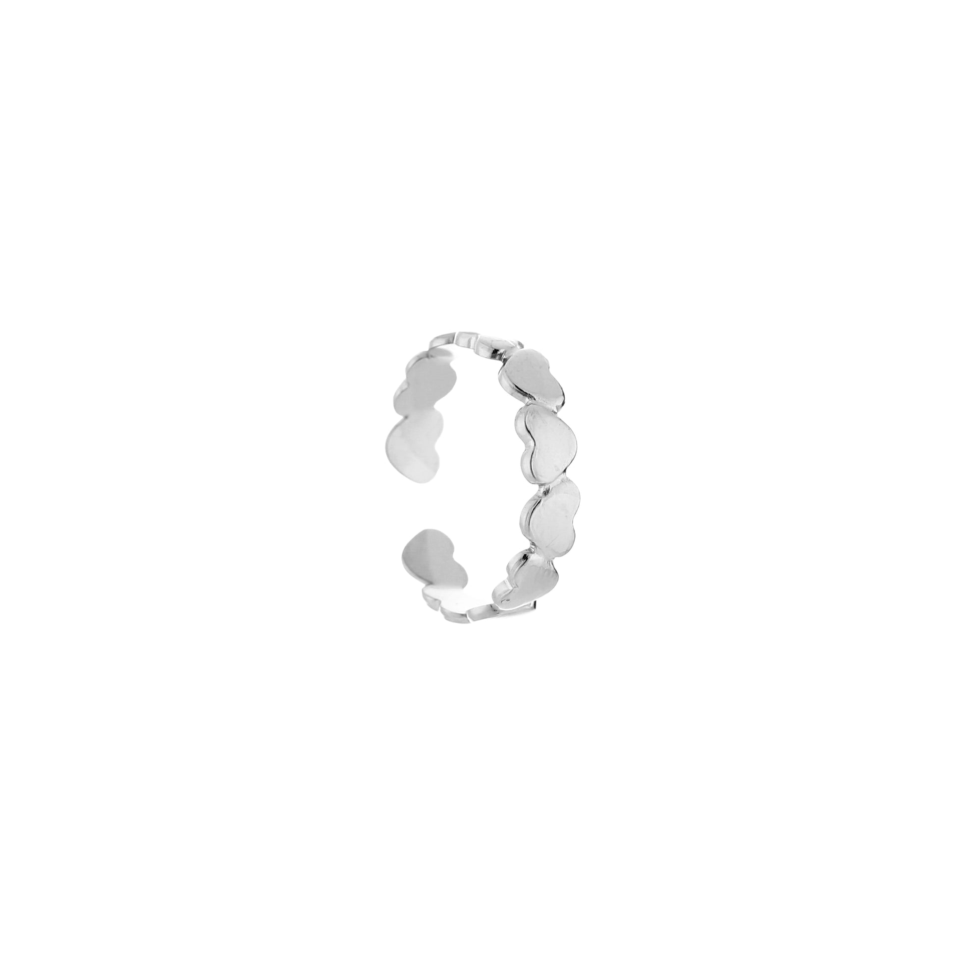 Verstelbare stainless steel hartjes ring in zilver met subtiele hartdetails.