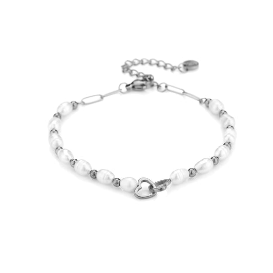 Zilveren parel armband voor dames van waterproof stainless steel, een trendy stalen parelarmband van Myjewellen.